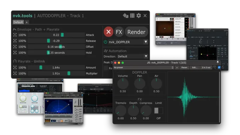 nvk_AUTODOPPLER 2 controls next to the nvk_DOPPLER plug-in and supported third-party doppler plug-ins